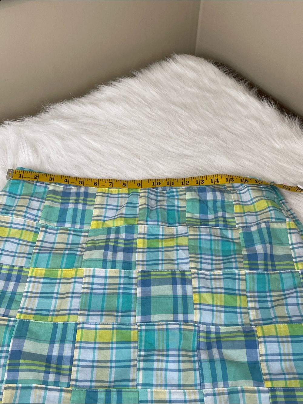 Talbots Madras Plaid Patchwork Mini Skirt in Aqua and Yellow 12 - Picture 11 of 12